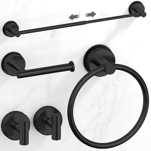 Matte Black Suction Cup Bathroom Accessories Set,Towel Racks for Bathroom,5 Piece Bathroom Hardware Set Restroom Accessories,Includes 24 inch Towel Bar,Towel Ring,Toilet Paper holder,Suction Cup Hooks - Image 1