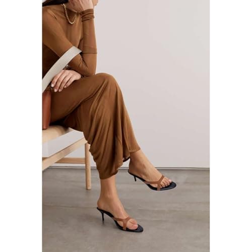 QIV Brown Kitten Heels for Women Single Strap Low Heel Open Toe Mule Shoes Non Slip Sandals Size 6.5 - Thumbnail 3