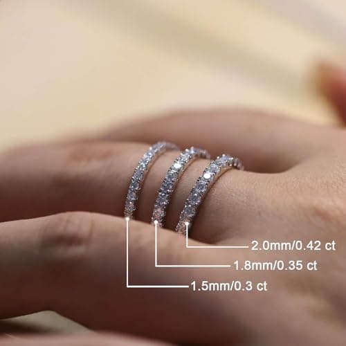WES 1.5mm Moissanite Wedding Band - 925 Sterling Silver Half Eternity Round Stackable Moissanite Engagement Rings Anniversary Wedding Rings for Women, Size 4 - Thumbnail 4