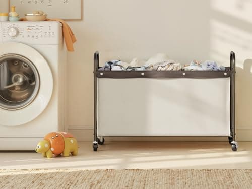 StorageWorks Toy Box with Wheels for Kids, 135L Large Toy Storage Chest and Organizer, 23" Metal Toybox with 360° Swivel Wheels for Bedroom, Kids Room, Stuffed Animal Storage, Beige - Thumbnail 6