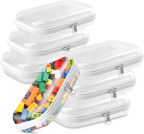 6PCS Clear Hard Shell Zippered Case,Professional-Plastic Clear Zipper Pencil Case,Small Double Zippered Toy Storage Organizer Bags for Craft,Toiletry Zipper Pouch,Travel Organizer,Cosmetic Bag