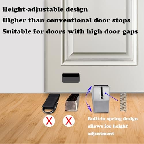 HOOFUS Adjustable Spring Large Door Stop,Heavy Duty Tall up to 3.14 inches Wedge Door Stoppers for Bottom of Door,Stainless Steels Door Holder(Sliver, 1 Pack) - Thumbnail 5