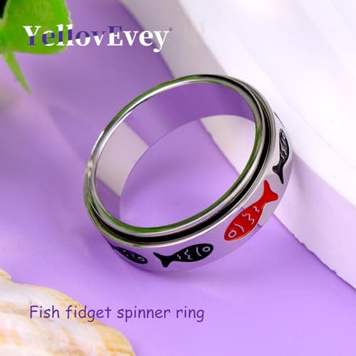 Fidget Spinner Ring for Adults - Swim Against the Current Fish Anxiety Rings for Women, Motivational Fidgets Jewelry for Stress Relief, Stainless Steel Spinning Rings with Inspirational Design Silver Size 9 Ring - Thumbnail 3