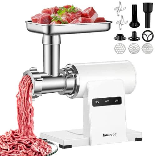 Kourice Electric Meat Grinder for Home Use, 2800W Peak Power, Heavy Duty Metal Body with Auto-Reverse, 2 Blades & 3 Grinding Plates, Sausage Stuffer & Kibbeh Kit, Easy Clean, White - Image 1