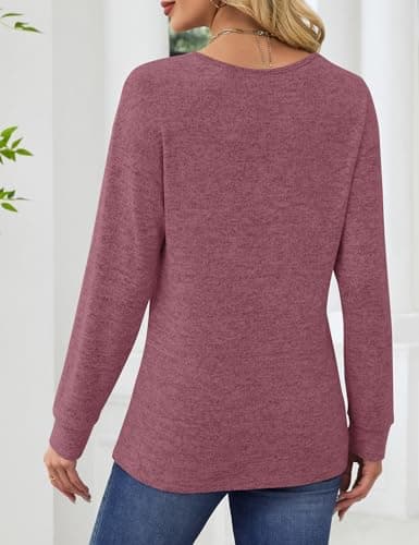 JUSTFASHIONNOW Women's Long Sleeve Tops V Neck Winter Shirts Boutique Tops for Women Trendy Blouses Dressy Casual T Shirts Fashion Winter Clothing (Wine Red,Small) - Thumbnail 6