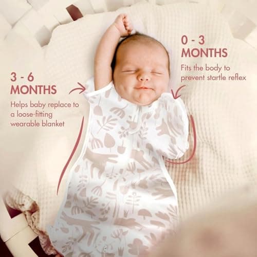 ANYEDDE 2-Pack Swaddle Sleep Bag - Arms Up Swaddle 6-9 Month, Baby Swaddles for Newborn, Cuff Removable Design, Pink Bunny Breathable Baby Swaddles with 2-Way Zipper - Thumbnail 3