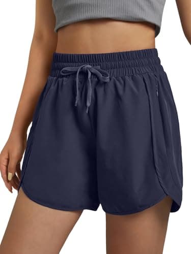 3rd hill Women's 5" Athletic Running Shorts Quick Dry Lightweight Workout Gym Shorts with Zipper Pockets UPF 50+ Navy Blue XL