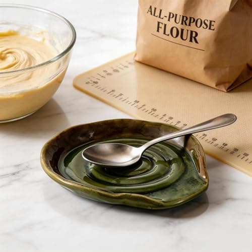 Spoon Rest for Stove Top, Ceramic Spoon Holder for Kitchen Counter, 5 Inches Coffee Spoon Holder Utensil Rest for Cooking, Green Gifts for Women Mom - Thumbnail 4