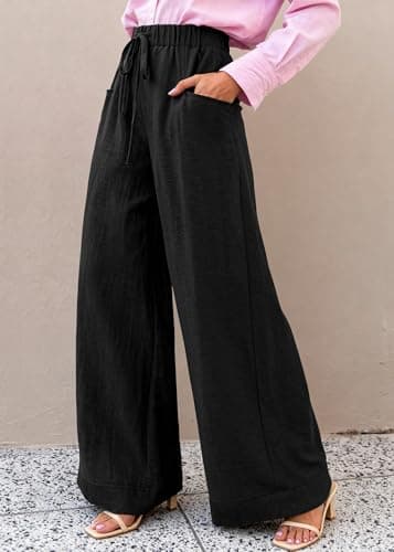KIRUNDO Wide Leg Palazzo Pants for Women Summer High Waist Flowy Casual Trousers Lounge Pants Beach Vacation Travel Outfits (Black, Large) - Thumbnail 3