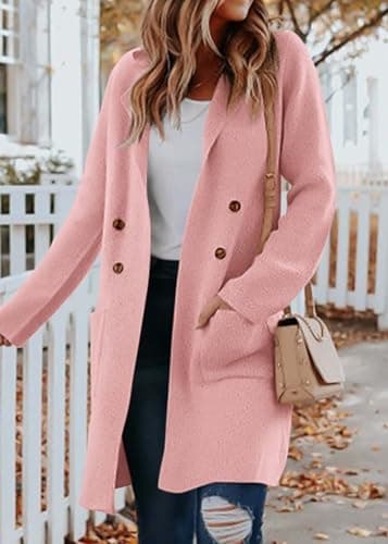 KIRUNDO Cardigan Sweaters for Women 2026 Fall Open Front Knit Sweater Jackets Business Casual Long Coatigan Winter Clothing(Pink, X-Large) - Thumbnail 3