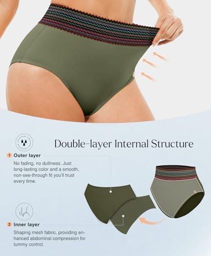 Popilush High Waisted Bikini Sets for Women Tummy Control Swimsuits Shapewear Two Piece Boho Bathing Suit 4 Way Wear Beach and Pool Size XS Color Green - Thumbnail 6