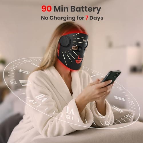 Red Light Therapy for Face,4 Modes Portable LED Face Mask, Red and 850nm Infrared Light Mask,15-Min Timer，256 LED Beads,Rechargeable for At-Home & Travel - Thumbnail 5