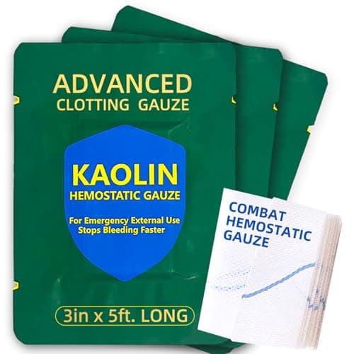 Hemostatic Gauze for Quick Clot Trauma Kit – 3" x 5' Kaolin Infused Quick Clot Gauze & Bleed Stop Dressing, Sterile Z-Fold Wound Packing for Emergency First Aid, Tactical IFAK & Survival Gear (3) - Image 1