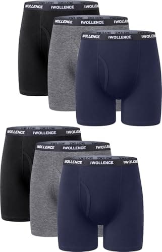 IWOLLENCE Men's Boxer Briefs Breathable Soft Moisture-Wicking Cotton Underwear with Comfort Flex Waistband, Multipack - Image 1