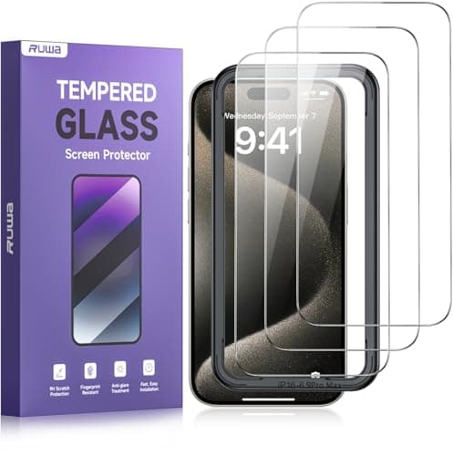 ruwa Screen Protector for iPhone 16 Pro Max [3-Pack] Tempered Glass Film with Easy Installation Frame, Ultra HD, 9H Hardness, Scratch Resistant, Case Friendly - Image 1