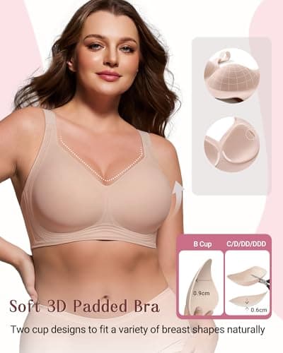 As Fairy Full Coverage Bras for Women No Underwire Supportive Wireless Bra Plus Size Comfort Bralette(Sand 40DD) - Thumbnail 3