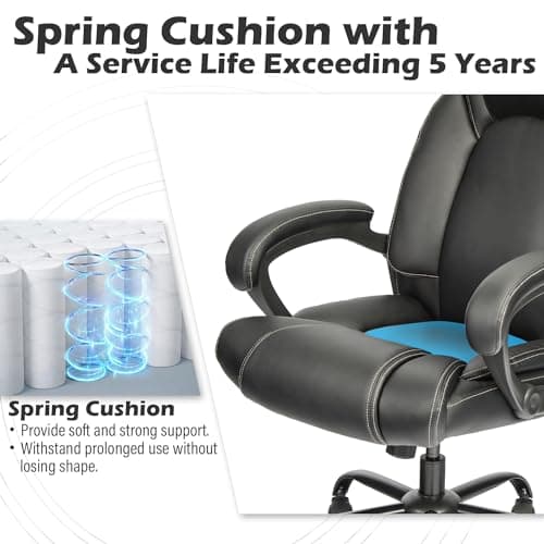 OUTFINE Office Chair Executive Office Chair Desk Chair Computer Chair with 5-Year hydrolysis-Resistant Leather Spring Cushion Ergonomic Support Tilting Function Upholstered in Bonded Leather Black - Thumbnail 5