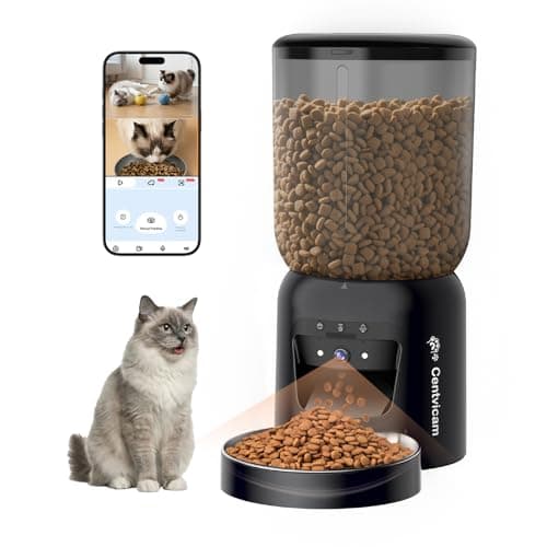 Centvicam Automatic Cat Feeder with 2K HD Camera: 5G WiFi Automatic Dog Feeder with Night Vision, Auto Cat Food Dispenser with 6L Large Food Storage for Multiple Pet, Detachable for Easy Clean -24 Cup - Image 1
