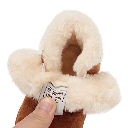 KEESKY 10 Toddler Snow Boot for Boys Girls Brown Suede Fur Lined Winter Warm Kids Footwear Shoes - Thumbnail 2