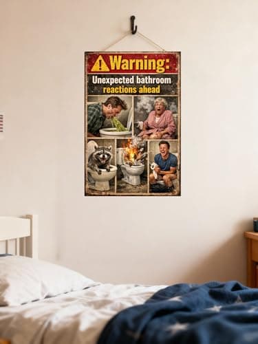 Warning Unexpected Bathroom Reactions Ahead Metal Tin Sign Funny Toilet Wall Decor Humor Restroom Artwork Vintage Style Plaque Novelty Home Office Gift 8x12 Inch Pre Drilled Sign - Thumbnail 4