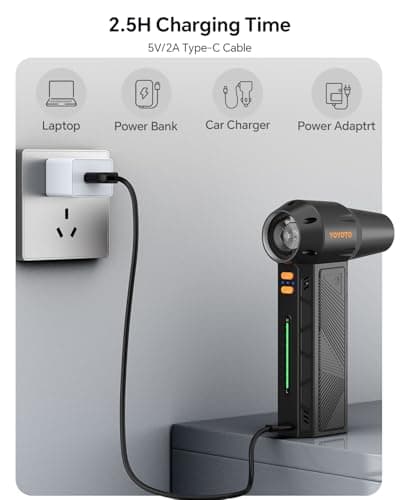 Compressed Air Duster, 300000RPM Powerful Electric Air Duster Rechargeable with LED Light and Brushless Motor, 4-Gear Cordless Mini Air Blower for Keyboard, Computers, Car, Outdoors (Black) - Thumbnail 6