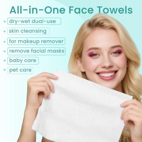 Ditoi Disposable Face Towels,Ultra Soft &Thick Face Dry Wipes for Makeup Removal,Viscose Fiber Facial Coths for Women Daily Cleansing, Skincare,60 Count - Thumbnail 2