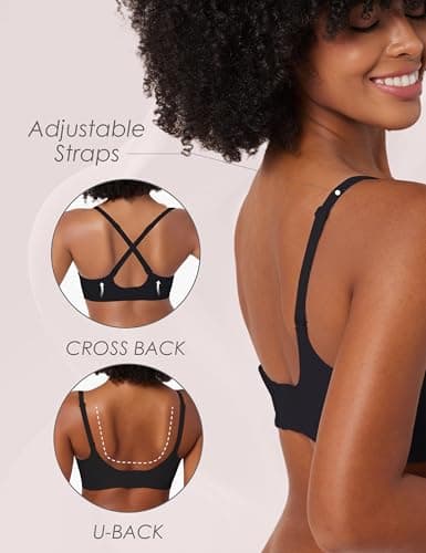 Tarbo Wireless Plunge Bra for Women – Seamless Jelly T-Shirt Bras, Sleep Bra, Deep V No Underwire Everyday Comfort Bralette with Light Support Lift, Adjustable Straps, Back Smoothing Black XL - Thumbnail 3