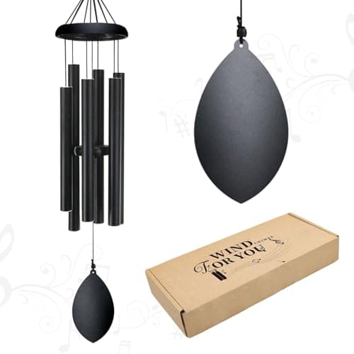 Wind Chimes for Outside Deep Tone, 30 Inch Memorial Wind Chimes with 6 Tuned Aluminum Tubes, Black Garden Decor for Sympathy Gift, Mother’s Day, Patio, Porch with S Hook & Greeting Card