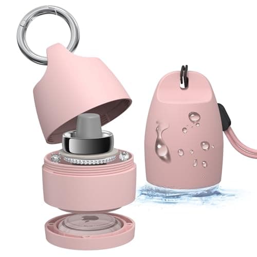 YWXTW Portable Holder for Oura Ring (with Airtag Slot), Waterproof Ring Case, Anti-Loss Ring Holder Keychain for Women & Men, Travel Jewelry Organizer for Gym & Daily Use (Light Pink) - Image 1
