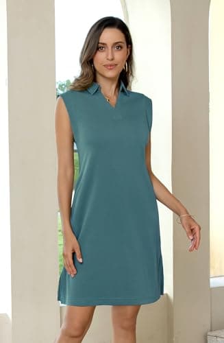 BEXIBOOM Polo Dresses for Women Casual Shirt Dress, V Neck Collared Cap Sleeve Summer Dress with Pockets, Loose Fit Knee Length Work DressBlue Gray-3XL - Thumbnail 6