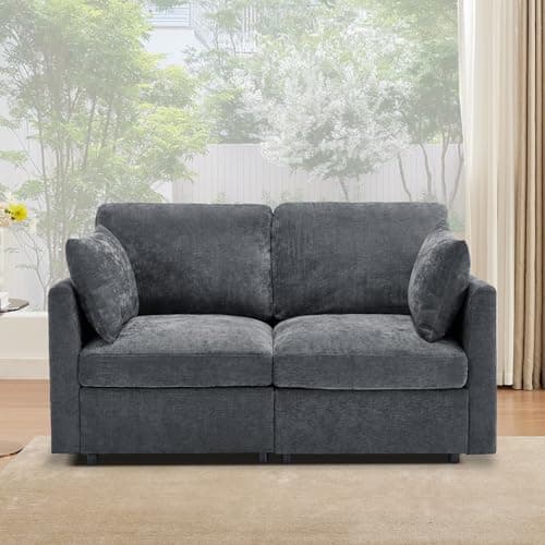 Iroomy Loveseat Cloud Couch for Living Room, Spring Cushion，Comfy Modern Chenille Sofa, Grey