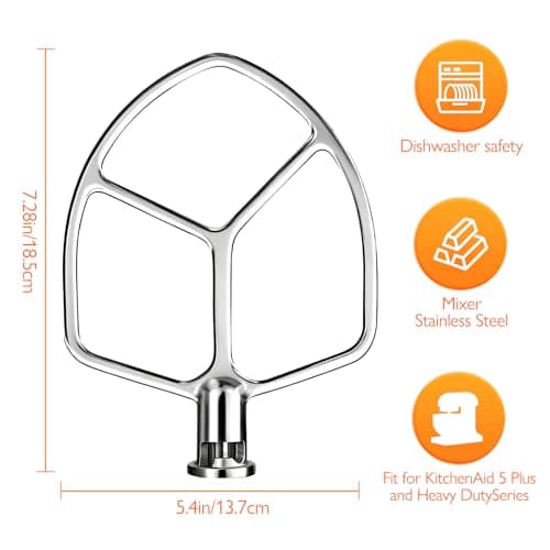 airkitrep Stainless Steel kitchen aid paddle attachment, kitchen aid paddle for mixer, 5plus/6 Qt Bowl-Lift Stand Mixers Attachment, Food Grade, Uncoated, Dishwasher Safe - Thumbnail 2