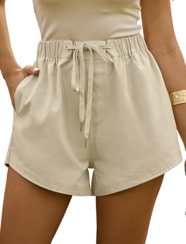 ZAFUL Women's Shorts Casual Comfy Cotton Shorts Drawstring Elastic Waist Beach Vacation Outfits Beige L - Image 1