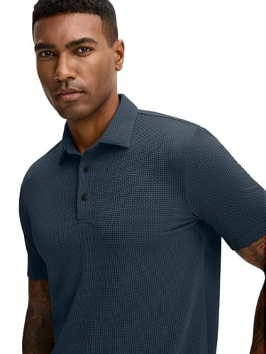 JEMLDL Men's Jacquard Polo Shirts Moisture Wicking Super Stretch Casual Jacquard Collared Short Sleeve Golf Polo Shirts for Men Navy Blue XL - Thumbnail 3