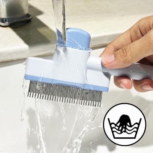 Cat Comb Pet Comb Self Cleaning Upgraded Cat Brush for Long Haired Cats & Dogs, Blue - Thumbnail 5
