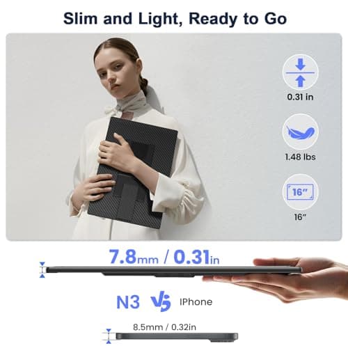 Rizpak 16" Laptop Screen Extender, 1920x1200 IPS Portable Monitor, Borderless Dual Screen Extender with 360° Rotatable Stand, Plug and Play Ultra Slim Travel Monitor for PC, Wins, Switch, PS5 - Thumbnail 5