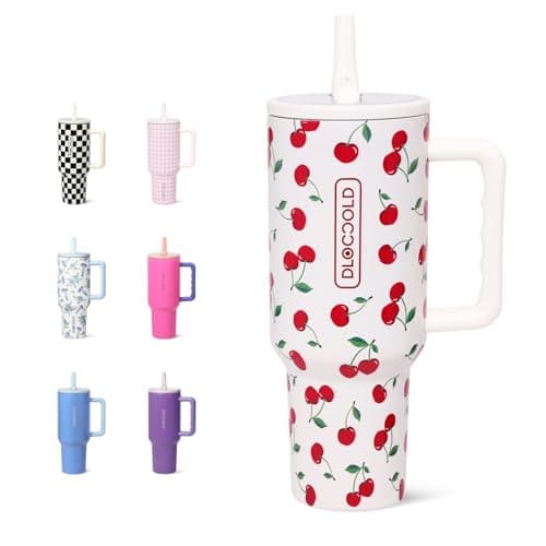 DLOCCOLD 40 oz Tumbler with Handle and Flip Straw, Leak Resistant Leak-Proof Tumbler with Lid and Straw, Insulated Stainless Steel Travel Mug, Keeps Cold or Hot, Car Cupholder Friendly, Hot Cherry - Image 1