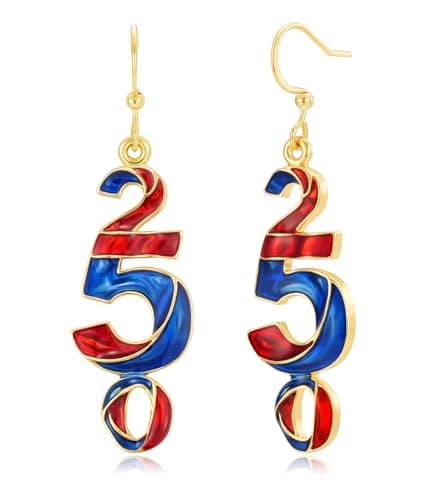 250th Anniversary Dangle Earrings for Women, Patriotic Earrings America Celebration Theme Womens Earrings for 4th of July, Independence Day Party Outfit Jewelry Present - Image 1