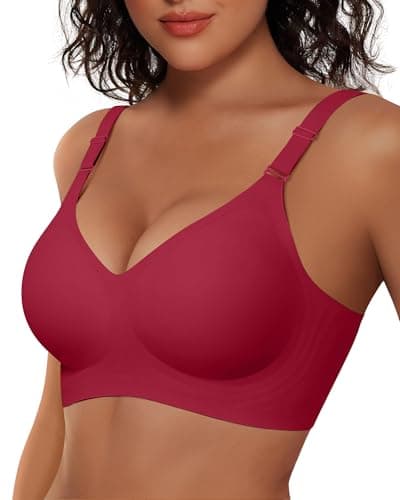 Vertvie Womens Wireless Jelly Bras No Underwire Push Up Seamless Bra Supportive Full Coverage Bralette Regular and Plus Size(Burgundy,Small) - Image 1