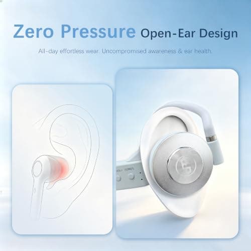 Essonio Open Ear Headphones - Ultra Deep Bass Wireless Bluetooth Air Conduction Headphones 3-Level Deep Bass Ultra-Wideband ANC 20H Play Multi-Point Connect Clear Call White - Thumbnail 3