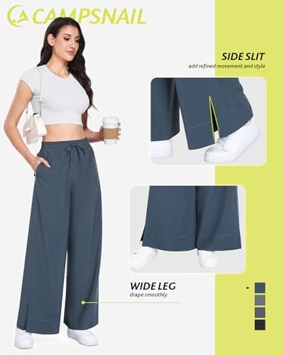 CAMPSNAIL Wide Leg Pants Women - 25"/29" Casual Summer Capri Sweatpants Lightweight Yoga Pants for Dress Travel Business Work - Thumbnail 2