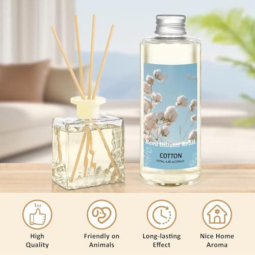 STRN Reed Diffuser Oil Refill, Pure Cotton Scented, 200ml Long-Lasting Aromatherapy, Home Fragrance for Living Room, Bedroom, Spa - Thumbnail 3
