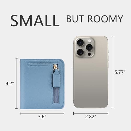 Gostwo Small Wallets Woman, RFID Blocking Wallet, Credit Card Holder Wallet, Compact Bifold Luxury Genuine Leather Pocket Passport Wallet Ladies Girls Mini Purse Travel with ID Window, Sky Blue - Thumbnail 5