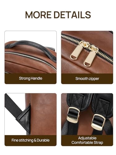 Telena Leather Laptop Backpack Women Men 15 inch Computer Bag Vintage Work Business for Teacher Nurse Black Brown - Thumbnail 3