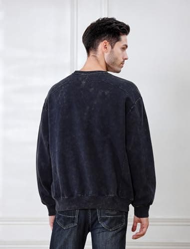 INVICTUSY Men's Oversized Hoodie Pullover Acid Wash Plush Cotton Hooded Fleece Sweatshirt Streetwear Unisex Casual Hoodies - Thumbnail 3