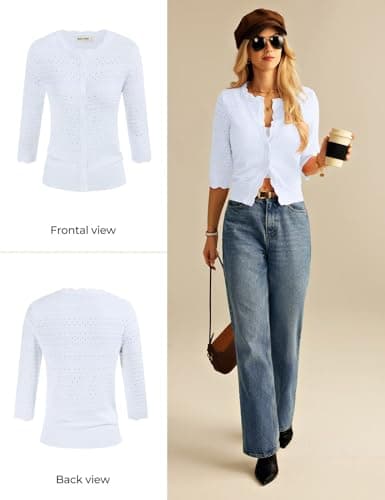 GRACE KARIN Womens Short Sleeve Cardigan Sweater, Lightweight Cotton Cardigan Trendy, Open Front Bolero Shrugs for Dress White - Thumbnail 5