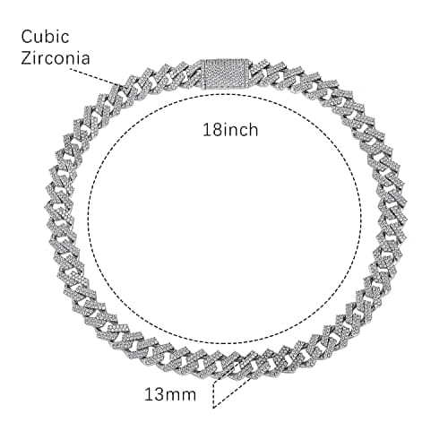 Gemsme Full Iced Out Cubic Zirconia Cuban Link Chain Hip Hop 18K White Gold Plated Miami Cuban Link Chain Necklace for Men Women (22 Inch) - Thumbnail 2