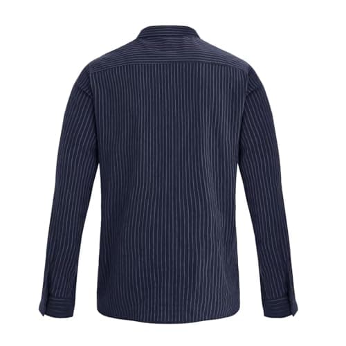BAYAMO Men's Button-Down Striped Shirts Casual Long Sleeve Cotton Linen Collared Shirts Fashion Business Dress Shirt Navy M - Thumbnail 5