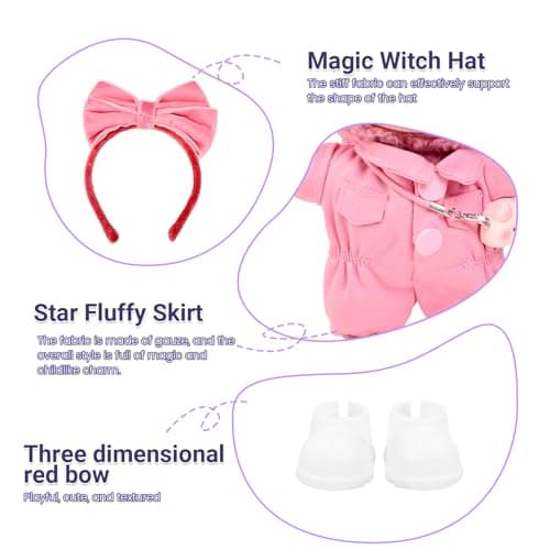 4PCS Pink Kawaii Doll Romper Set Pink Bunny Jumpsuit with Bow Tie for 15-17cm 4 Inch Blind Box Dolls Includes Bow Headwear, Crossbody Bag, One-Piece Workwear and Shoes (NO Doll) - Thumbnail 3