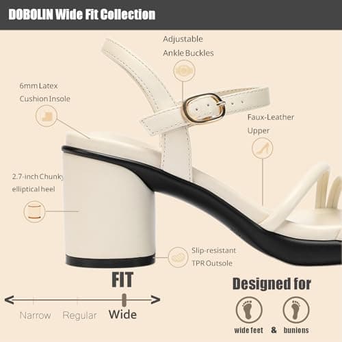 DOBOLIN Women's Wide Width 2.7-Inch Block Heel Sandals Ankle Buckle Strappy Chunky Heels Prom Homecoming Wedding Dress Shoes 7 Size - Thumbnail 4